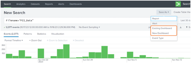 Dashboards New Search